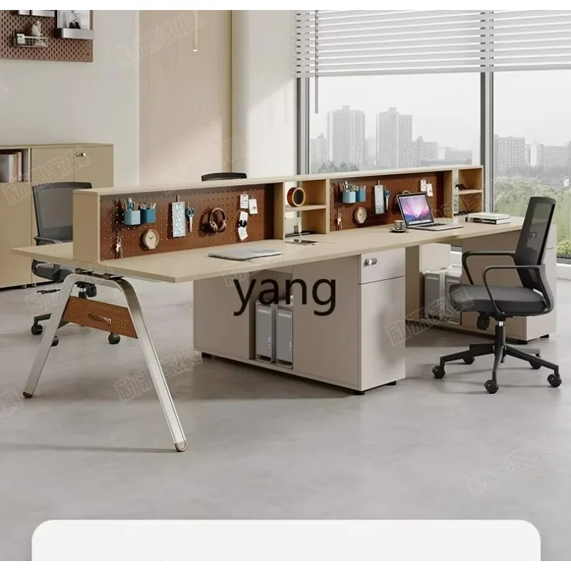 LHstaff office desk and chair combination simple modern double with high cabinet desk