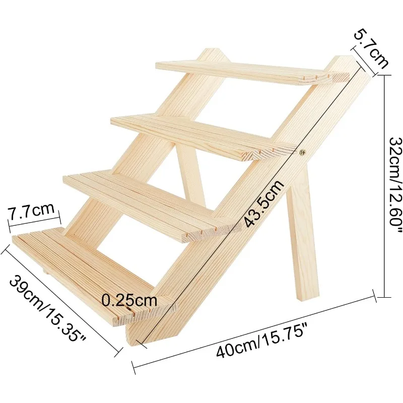 4-Tier Wooden Display Stand Riser 12-Slot Earring Ring Holder Detachable Unfinished Wood Retail Jewelry Card