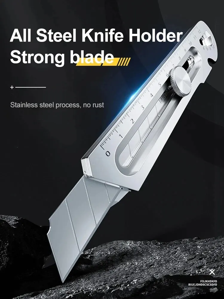 New Stainless Steel Utility Knife Steel Wallpaper Knife Holder Durable Sturdy Fast Cutting Manual Lock For Comfortable Grip image 3