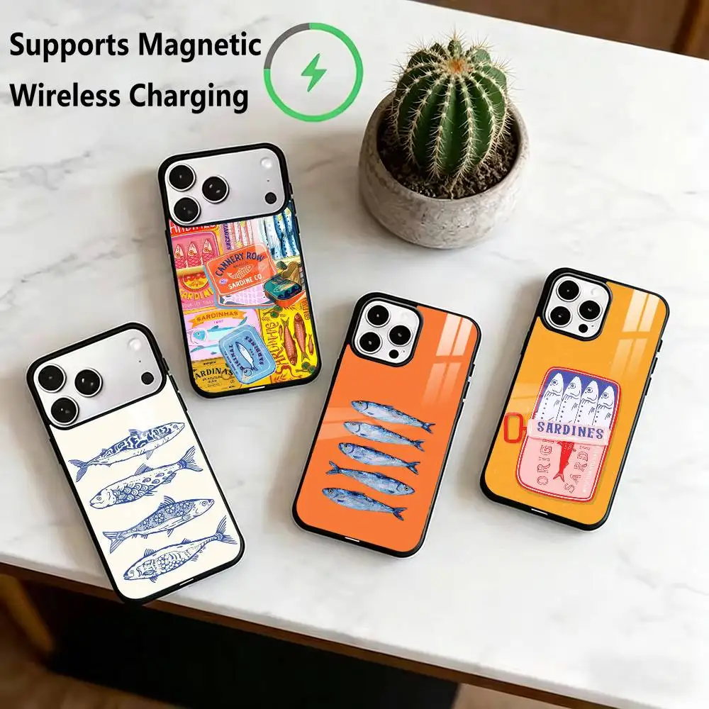 S-Sardines F-Fish Art  Phone Case For iPhone18 17,16,15,14,13,12,11 Plus,Pro Allows magnetic wireless charging Gift