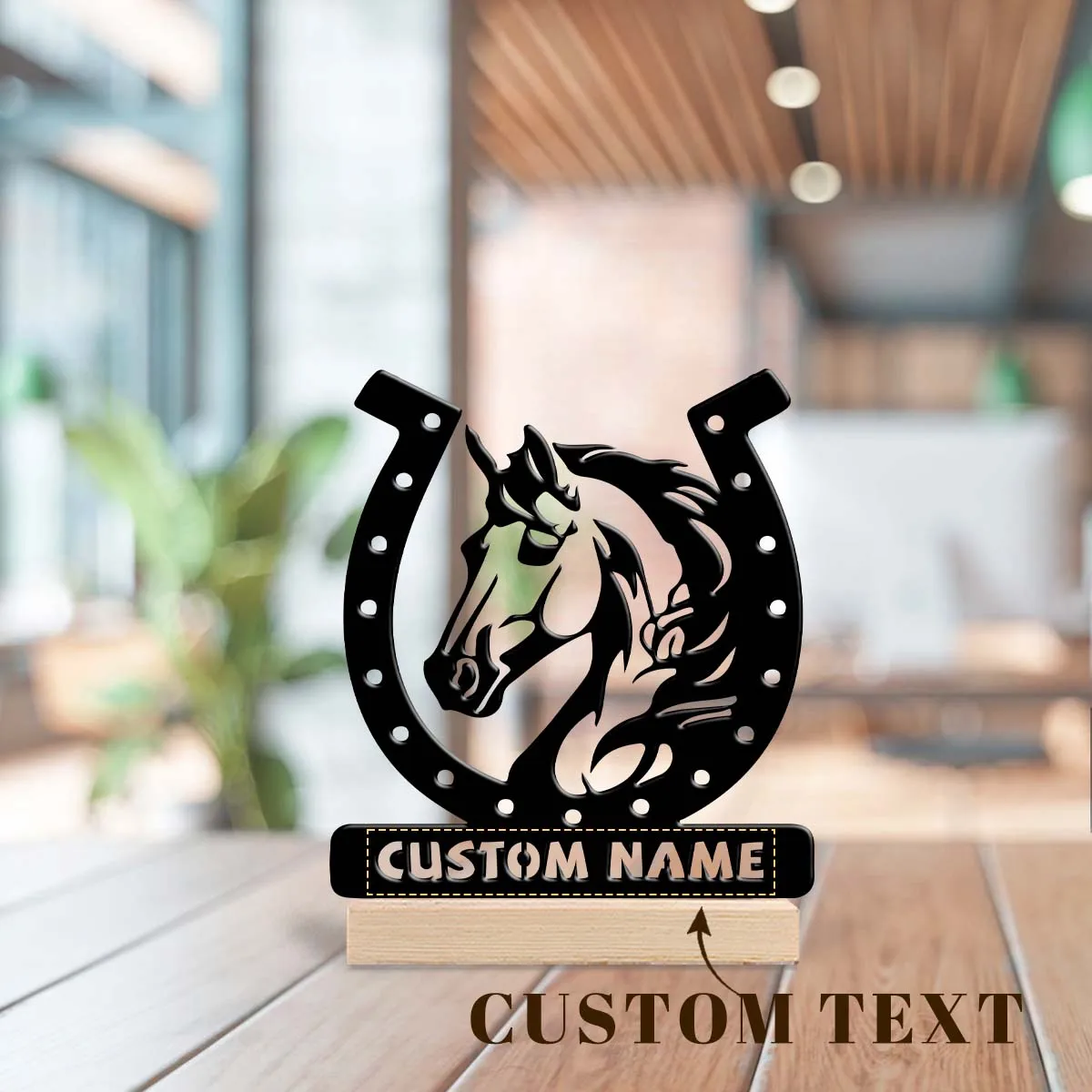 1pc Personalized Retro Iron Statue Decoration Custom Name With Wooden Base Desktop Decorations,Office Decorations