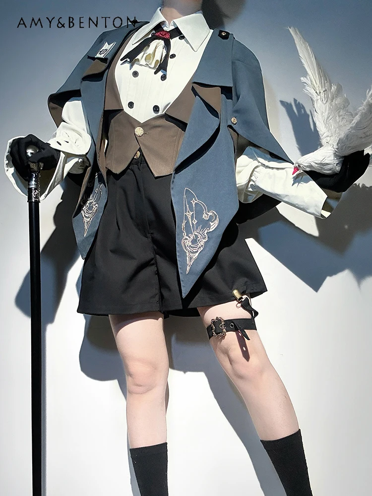 

Original Lolita Detective Cosplay Outfits Daily Prince Gay Cloak Short Sets Retro Graceful Sweet Two Piece Sets Womens Outifits