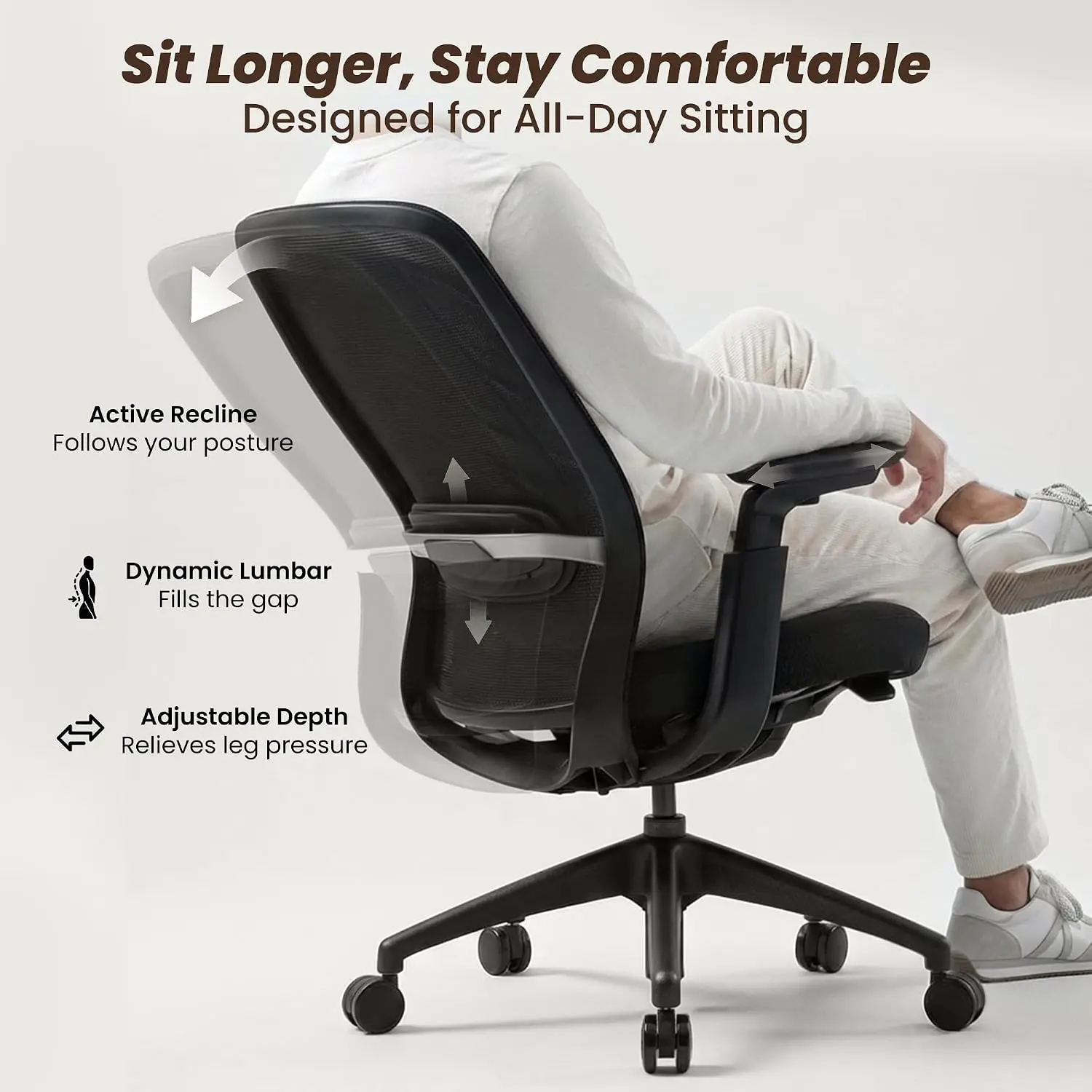 Mesh Office Chair, Adjustable Desk Chair with Levitating Cushion & Sync Armrests, 300LBS Mid Back Computer Chair, Customized