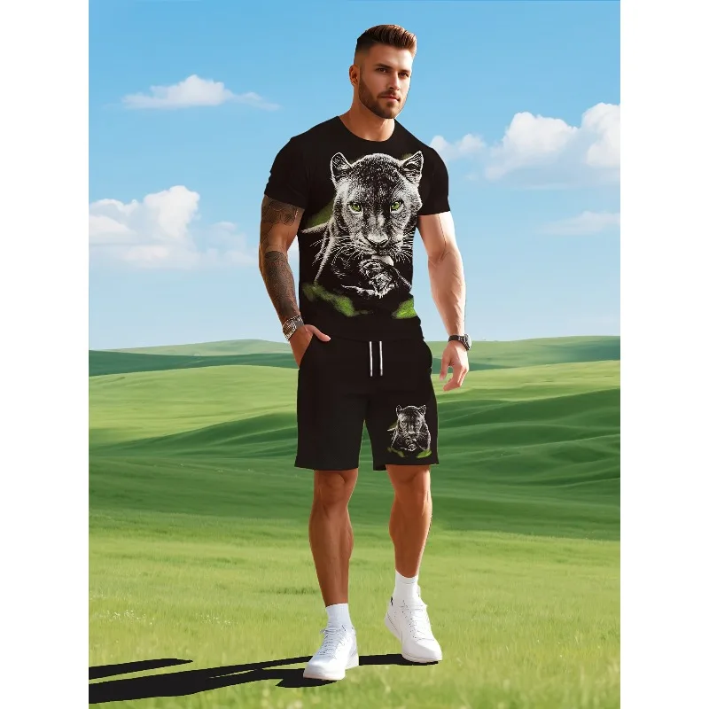 

2025 г., мужская модная новая трендовая повседневная футболка с 3D цифровой печатью, шорты с короткими рукавами, летний незаменимый креативный ретро комплект