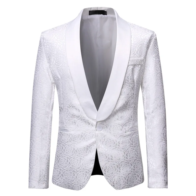 

HOO 2024 Men's Green Collar Rose Jacquard blazer Host Stage Banquet Dress European Size