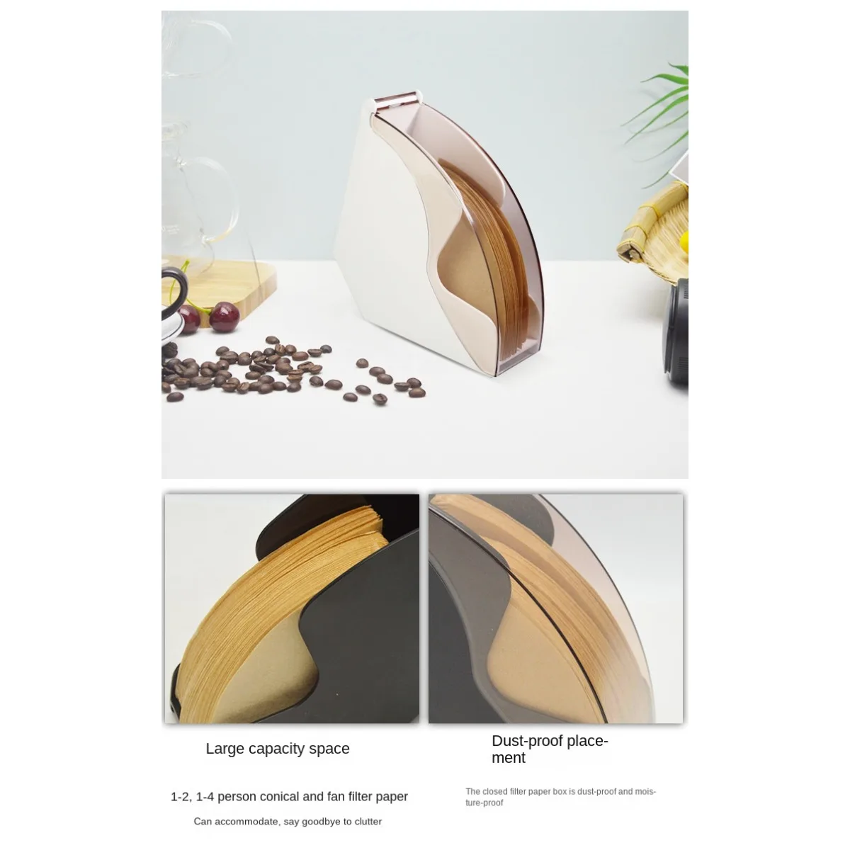 Coffee Filter Holder Coffee Paper Storage Rack Napkins Dispenser Container Stand with Dustproof Cover for V60 Cone Coffee Filter