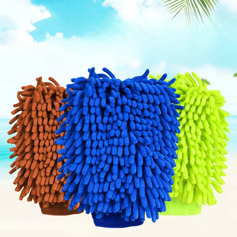 Car Wash Gloves Chenille Coral Plush Thickened Rag Double-sidedWipe Gloves Wash Cleaning Tools Accessories Sponge