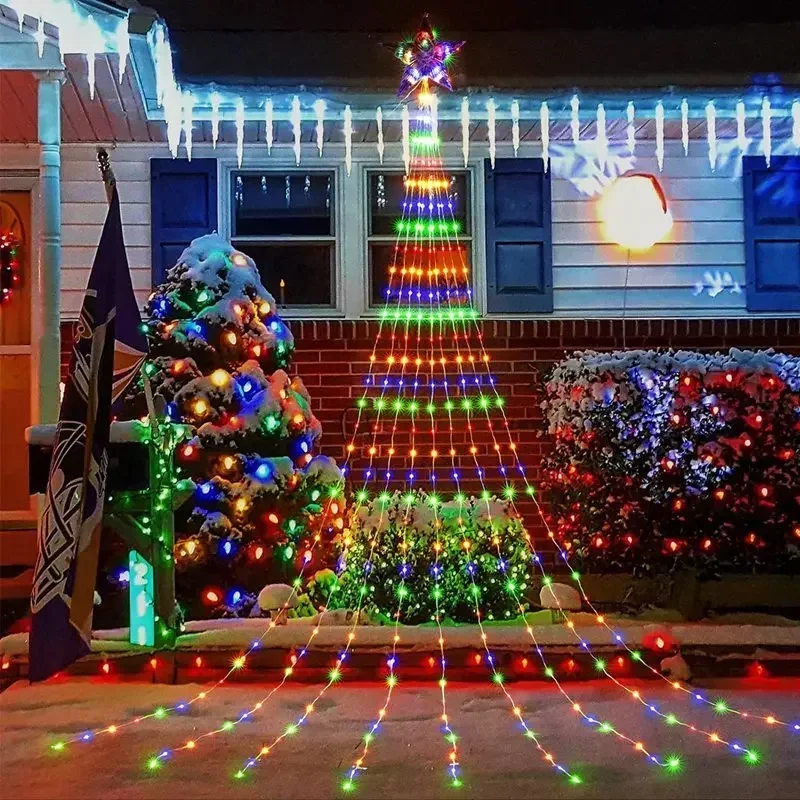 Cadena de luces de hadas de cascada de Navidad con estrella de adorno, decoración de árbol de Navidad para el hogar 2024, Navidad Natal, Año Nuevo 2025