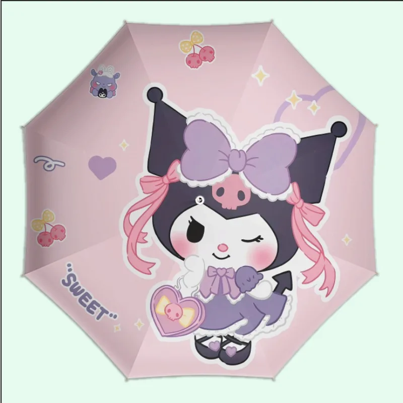 Sanrio Hello Kitty Kuromi Black Glue Dual Use Sunny Umbrella Folding Cartoon Sun Children's Umbrella