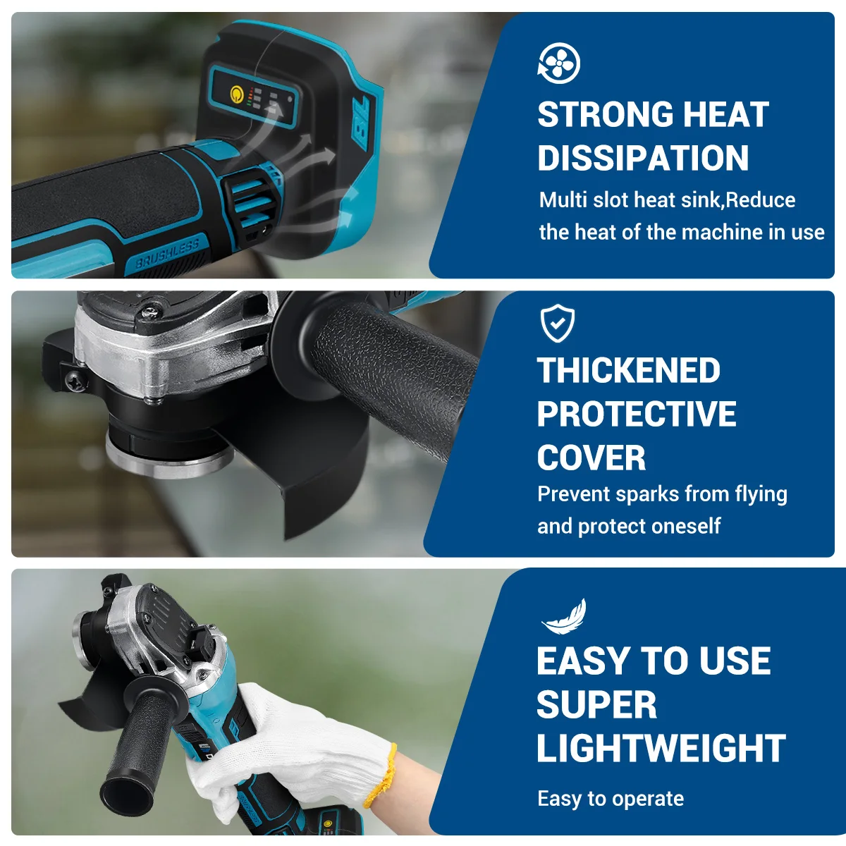 Drillpro 125mm M10 Brushless Angle Grinder Angle Grinder Accessories Woodworking Cutting  Power Tool For Makita  18V Battery