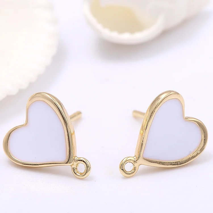 4PCS 10x12MM  14K Gold Color Plated Brass Oil Painting Heart Stud Earrings High Quality DIY Jewelry Making Findings