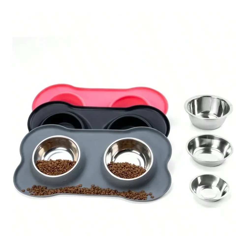 

Dog Supplies Dogs Accessories Bowls With Silicone Feeding, No Spill Food Dish Set, Dishwasher , 2 Stainless Steel Puppy Bowls, S