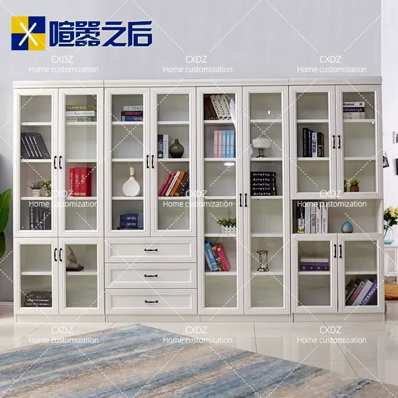 Free Combination Bookcase Simple Modern Bookshelf with Door Cabinet Multifunctional Storage Unit for Living Room Bedroom