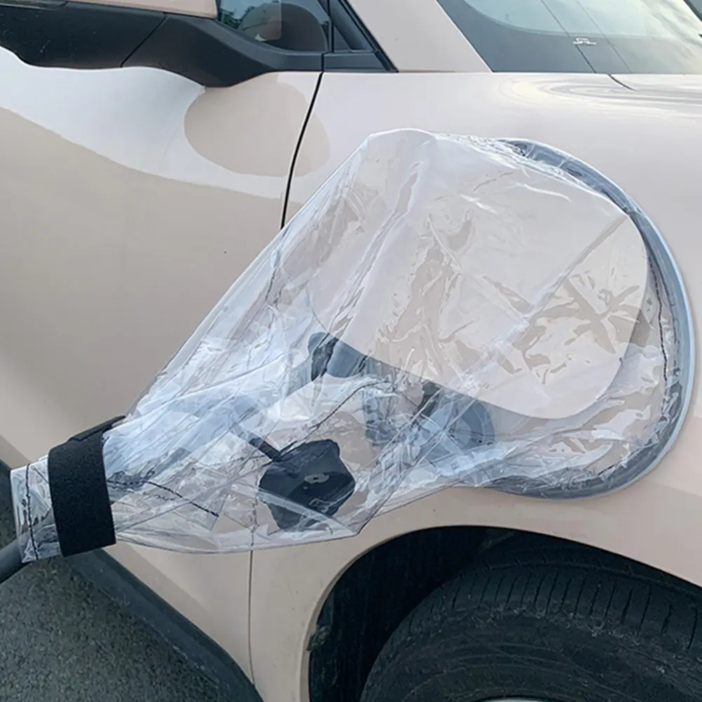 Ev Charging Port Cover Transparent Waterproof Cloth Rain Protector Hook Loop Fastener Electric Car Charger Cover Dustproof
