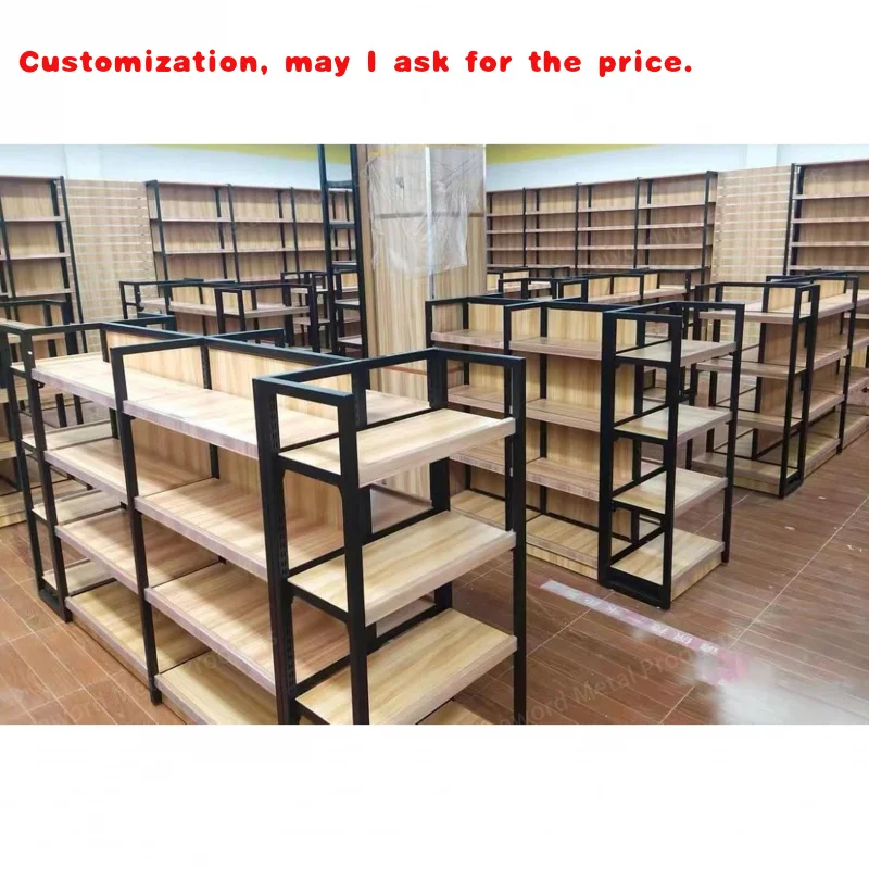 

custom.Grocery Convenience Store Display Racks Gondola Shelving Wooden Shelves Store Supermarket Metallic Shelves