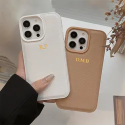 Personalise Gold Silver Initial Letters Leather PU Soft Case For Iphone 14 13 15 16 Pro Max 12 Mini 11 14 15Plus Luxury Cover