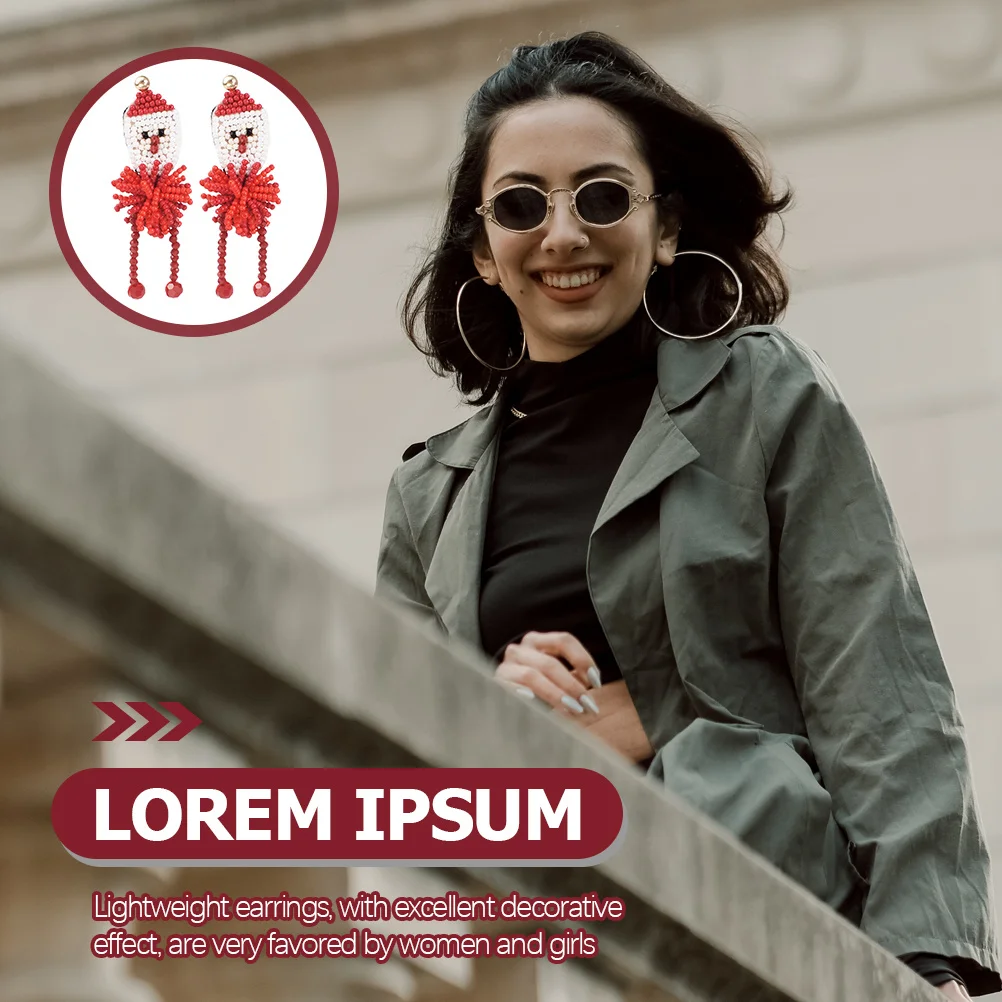 

1 Pair Christmas Santa Claus Beaded Dangle Earrings Creative Ear Accessories Gift For Women Girls Lightweight Costume Jewelry