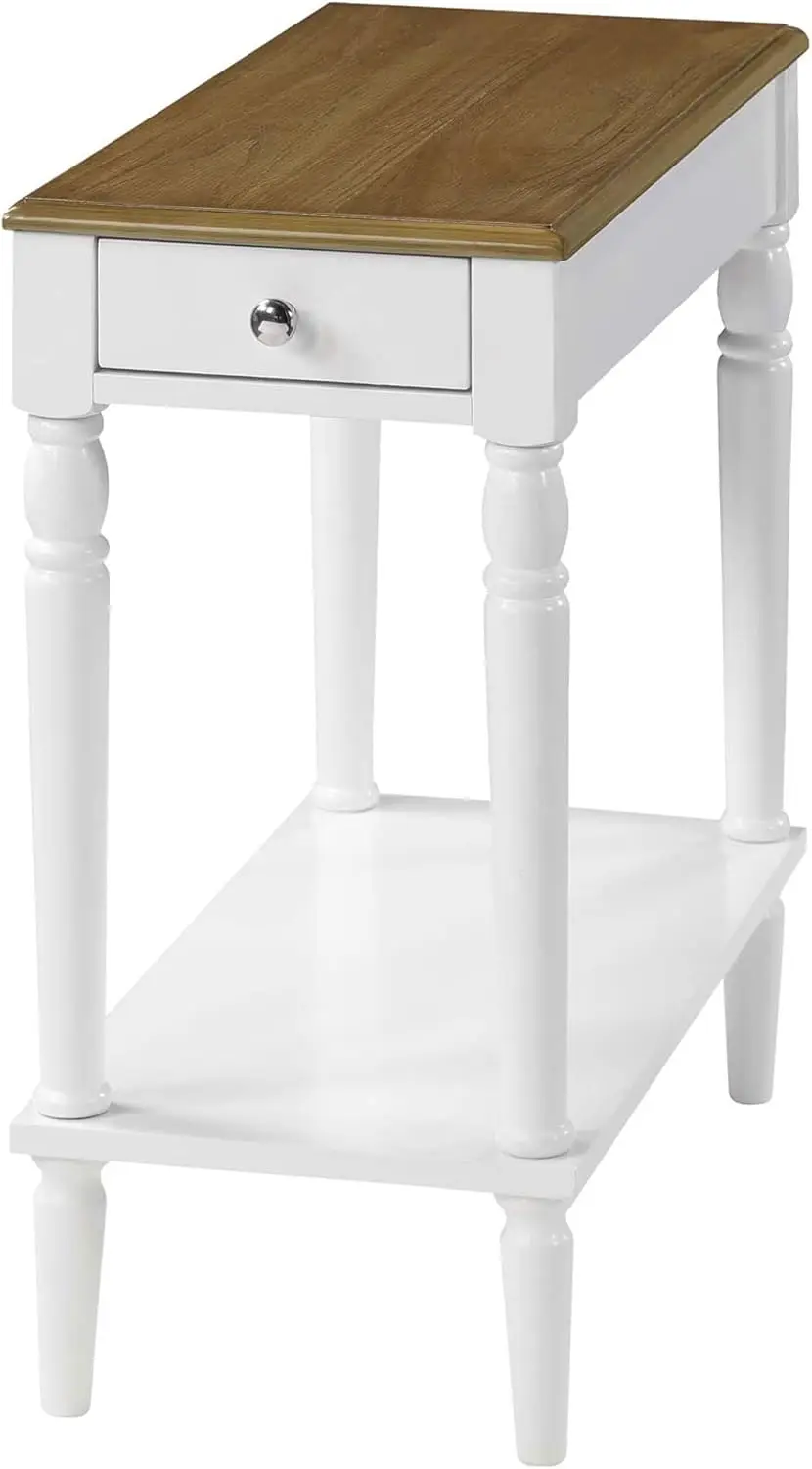 

French Country No Tools Chairside End Table with Shelf, Driftwood/White