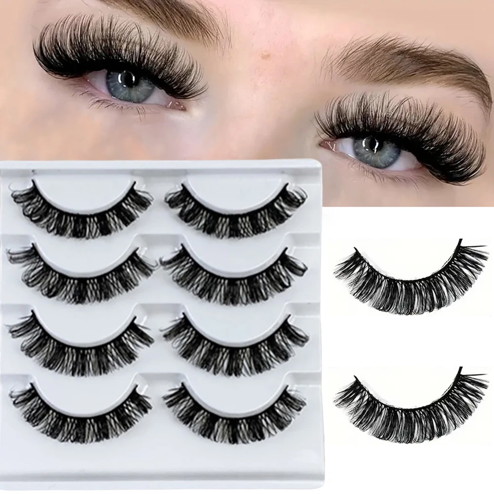 4 pairs of European and American style eyelashes with thick, handmade DD curls, explosive full Russian curly false eyelashes