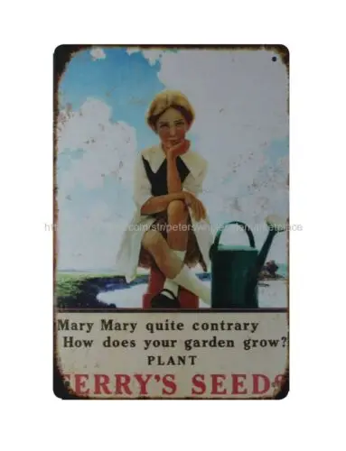 home decor Mary Quite Contrary How does your garden grow? Plant metal tin sign sign