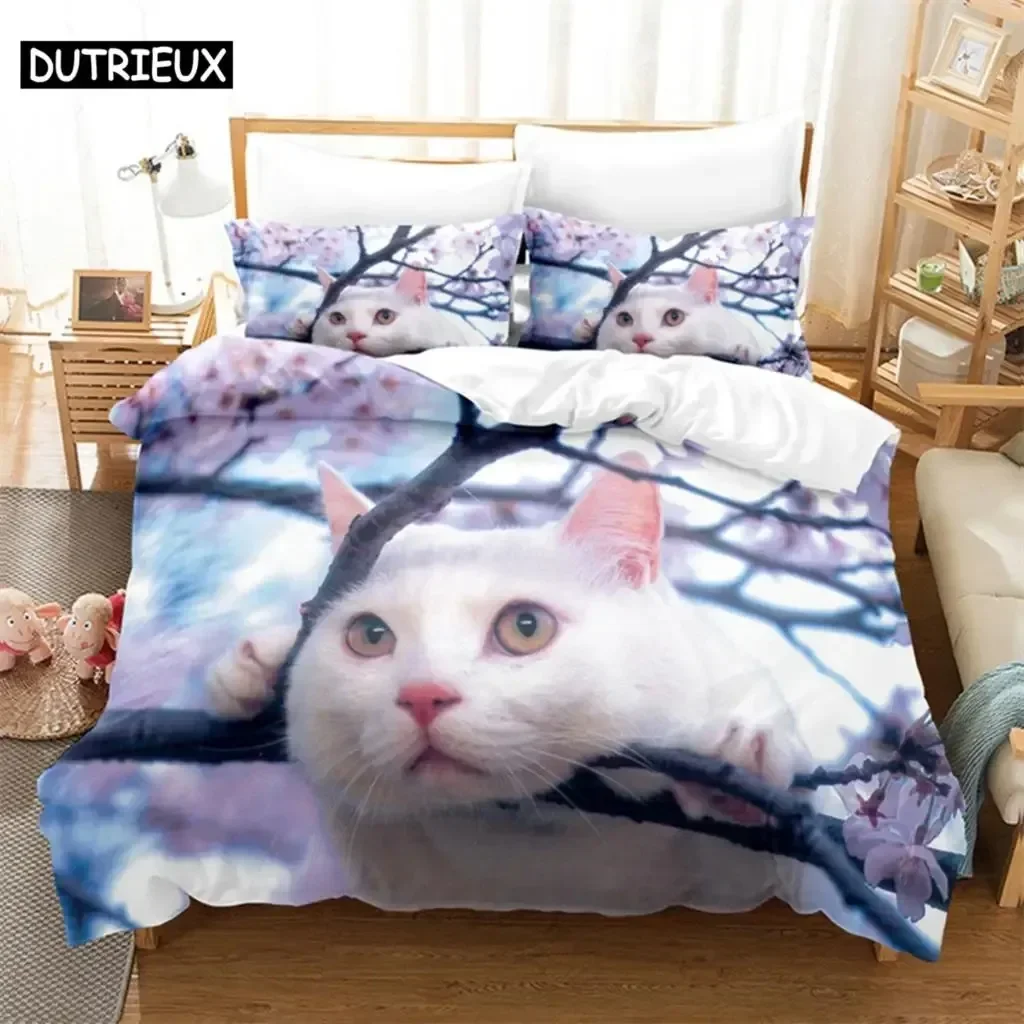 

Cat Flowers Queen Comfortable Duvet Quilt Cover Pillowcase Bedding Set Children Bedroom Decoration Home Textile