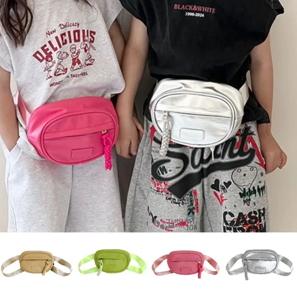 Solid Color Kawaii Children's Waist Bag Candy Color PU Kids' Shoulder Bag Sports Lightweight Kids' Chest Bag Girls