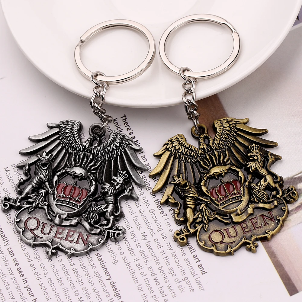 Queen Band Medal Keychain Cool Retro Rock Band Lion Eagle Special Key Ring for Men Women Fans Backpack Wallet Hanging Jewelry