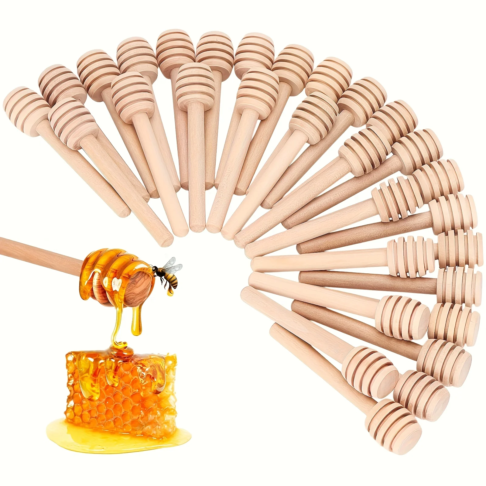 5Pcs 8Cm/10Cm Mini Wooden Honey Scooping Sticks, Food-Grade Smooth Reusable Honey Sticks, Suitable for Home Kitchens, Honey, Jam, Syrup, and Other Uses