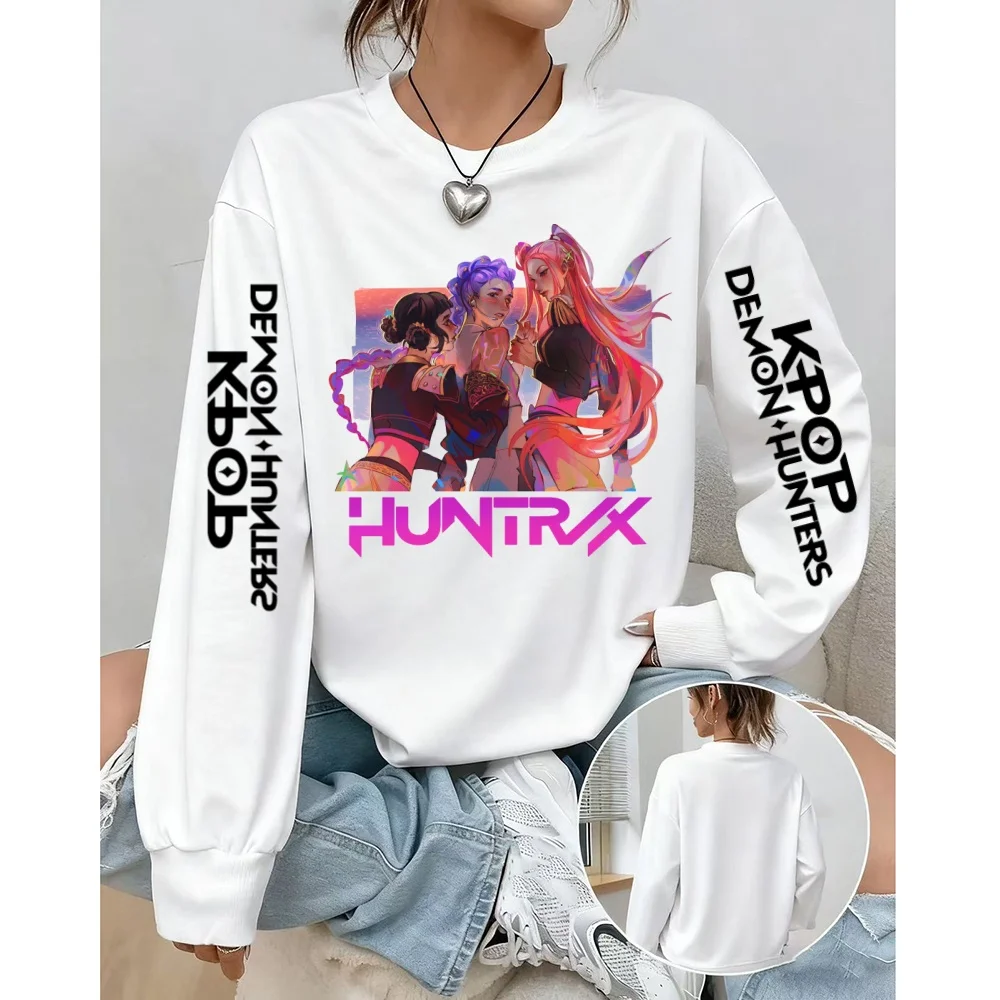 KPop Demon Hunter 미니멀리스트 알파벳 스웨트셔츠 여성용 슬리밍 뉴 스포츠웨어 라운드 넥 스트리트 스타일 후디