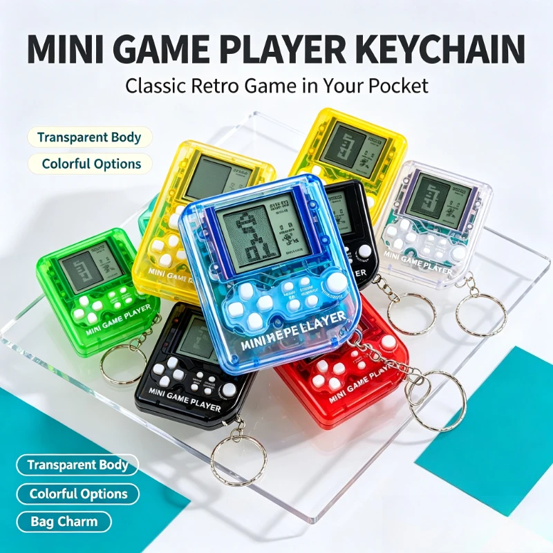 Retro Handheld Console - Classic Retro Tetris Mini Game Keychain,