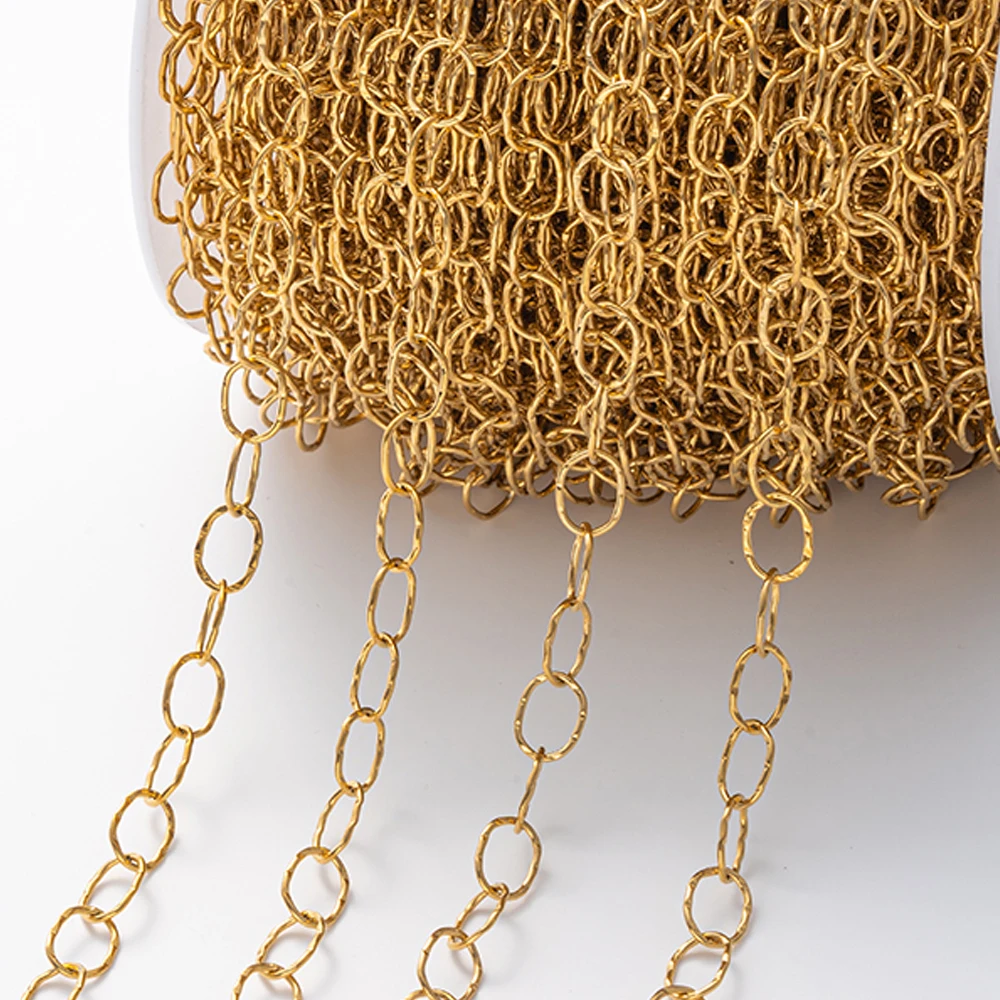 1meter 6.5x9mm Gold Plated Stainless Steel Round Circle Link Chain for Men Women Necklace Bracelet DIY Jewelry Making Supplies