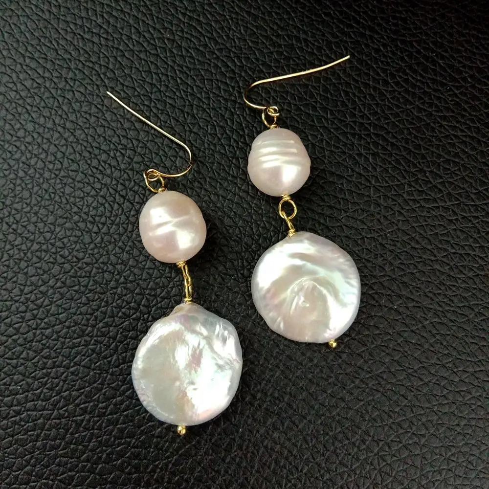 Natural White Coin Freshwater Pearls Keshi Pearl Rice Pearl Hook Earrings Dangle Earrings Wedding for Women