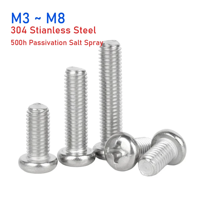 M3 M4 M5 M6 M8 YB818 304 Stianless Steel 500h Passivation Salt Spray Cross Round Pan Head Screws Bolts