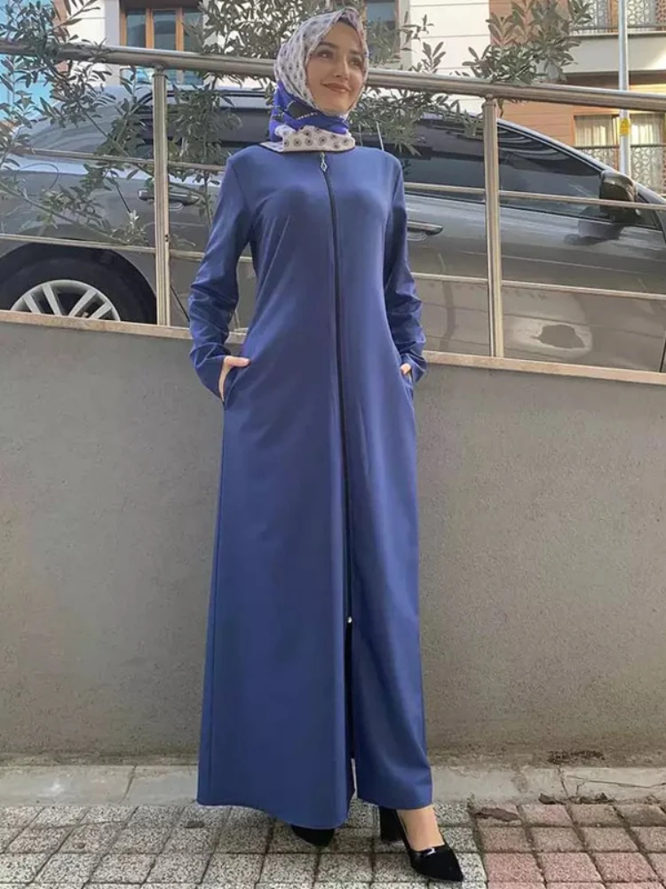 Autumn Morocco Dress Muslim Women Zipper Open Abaya India Abayas Dubai Turkey Islam Party Kaftan Robe Longue Vestidos Largos