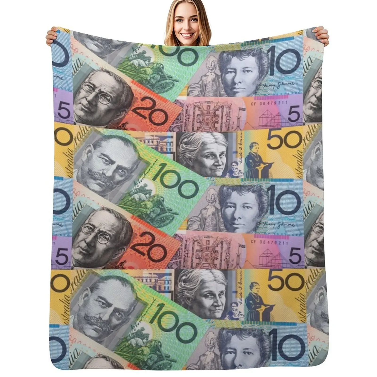 Australian Dollars Throw Blanket Multi Use Warm Blanket for Living Room Bedroom