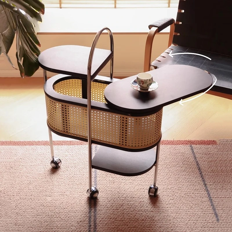 

Roaming trolley medieval retro living room rattan rack small apartment mobile side storage