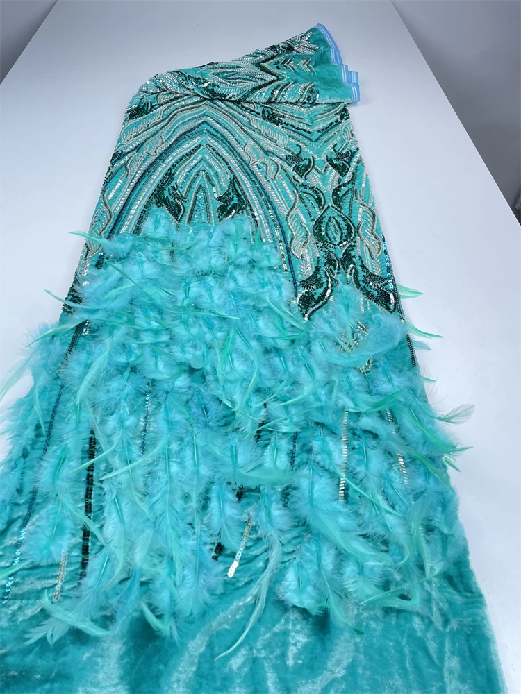 Latest Nigerian Feather Lace Fabric With Sequins 2025 High Quality Lace African Lace Fabric For Wedding Dress French Net Lace