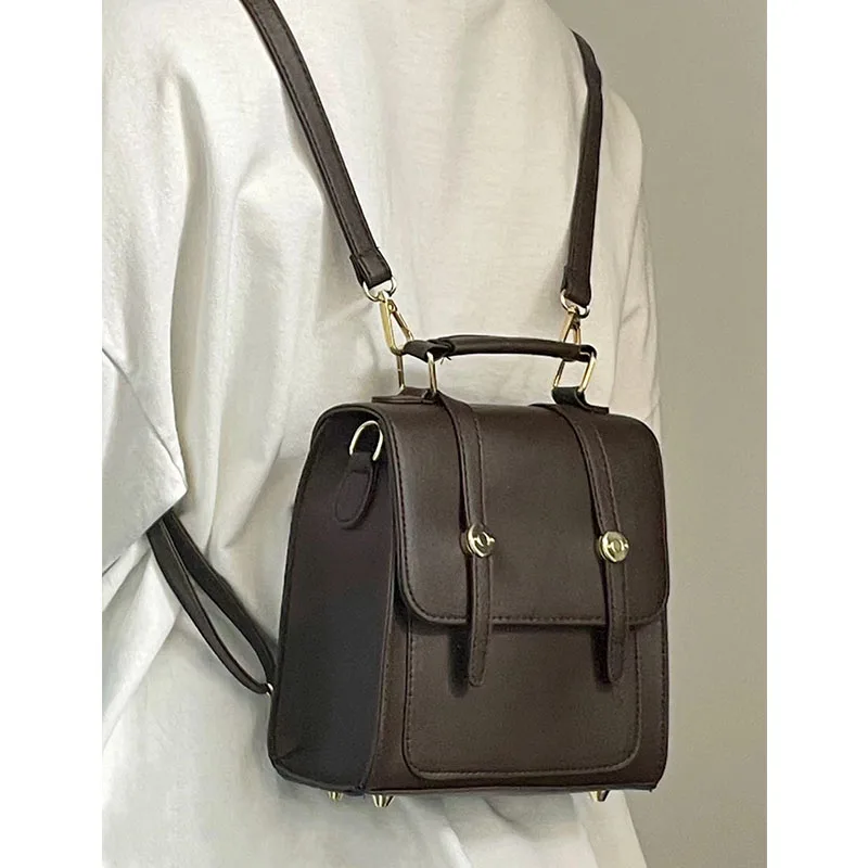 

Niche American Retro Backpack Women Summer New Solid Zipper Trend Students Crossbody Bags British Black Commute Handbag ﻿