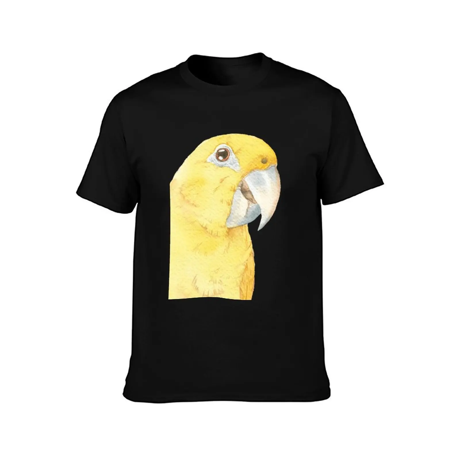 golden conure watercolor ararajuba painting T-Shirt, Summer Casual Cotton Tee, Oversized Streetwear Tops, Vintage Graphic Print