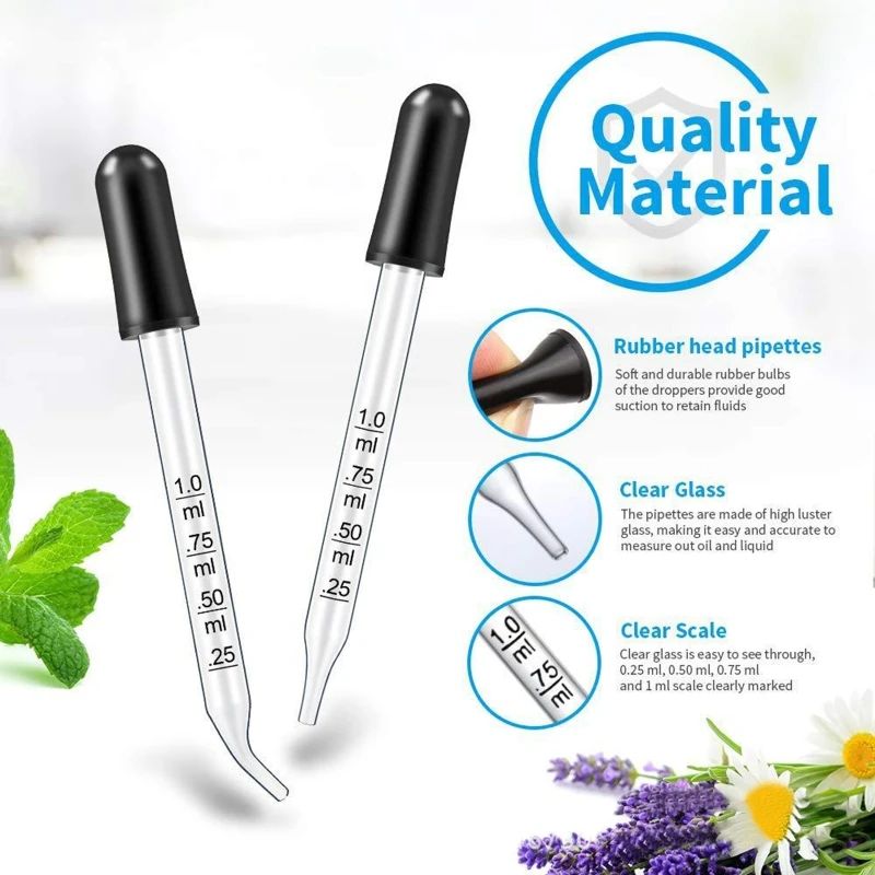 2024 New Essential Oil Dropper 2 Types Glass Liquid Droppers Fit for Essential Oils Perfume 0.25 ml 0.50 ml 0.75 ml 1 ml Scaled