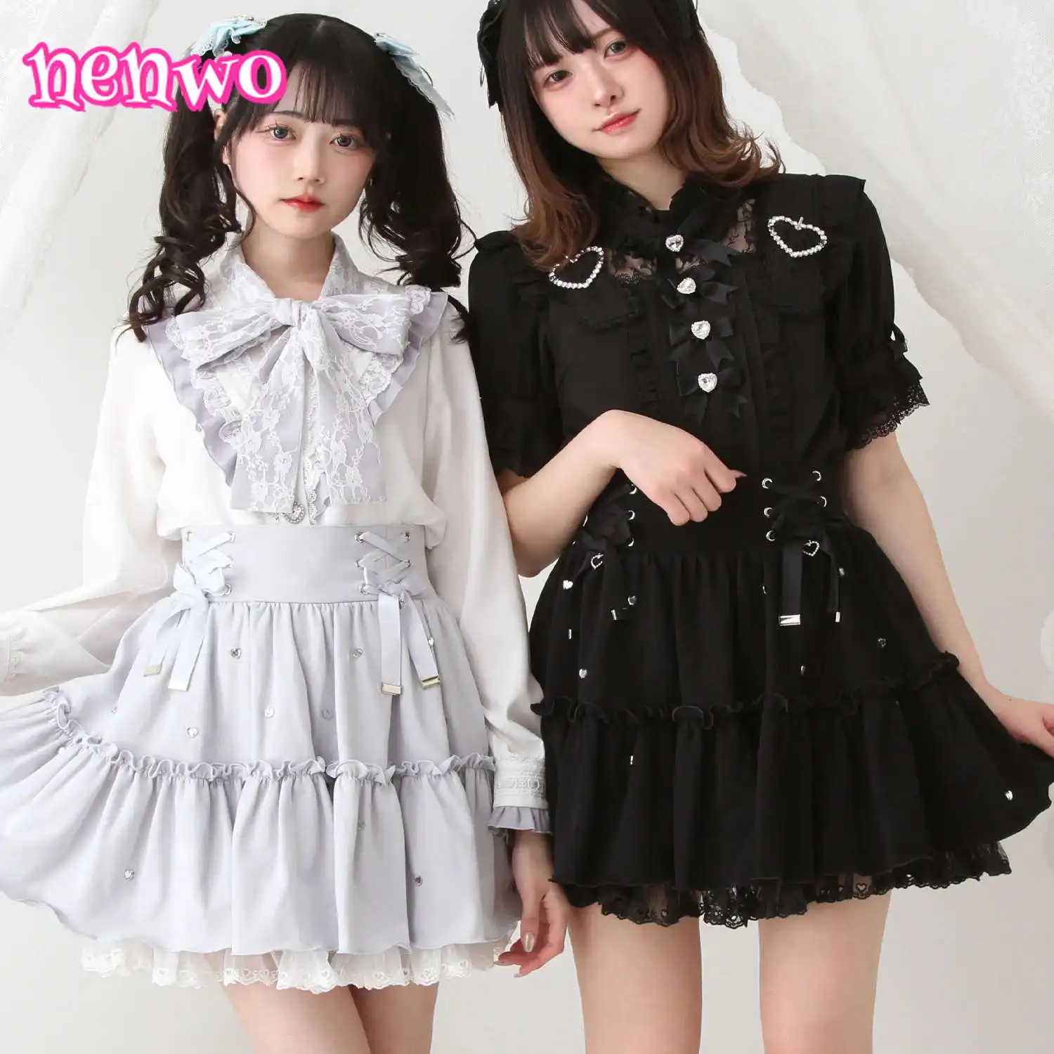 

Spring and Summer New Heavy Industry Lolita Skirt Sweet Girl Fungus Edge Pleated Skirt Fashion Bow Strap Lace Edge Skirts