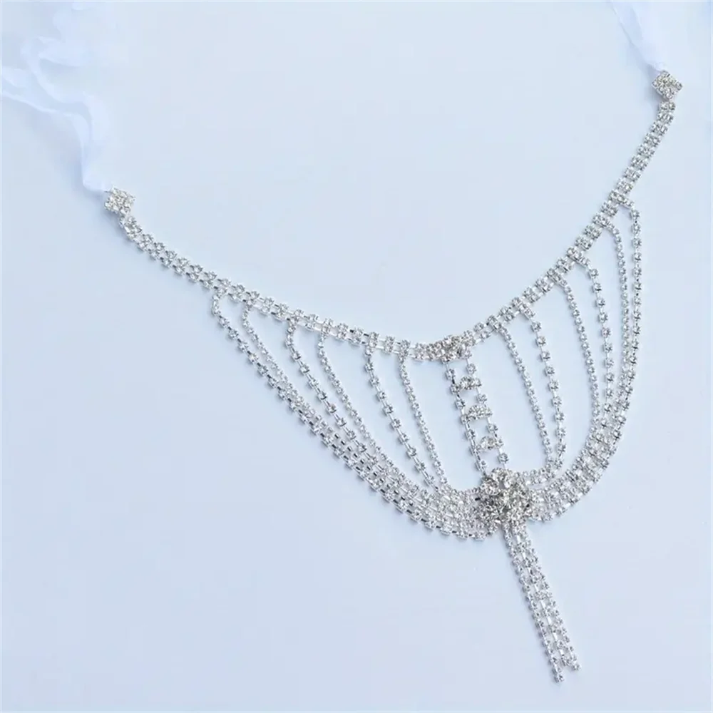 سلسلة كتف بحجر الراين مع شرابة لامعة ، قطعة واحدة ، زفاف رومانسي ، حفل زفاف ، إكسسوارات مجوهرات خلع الملابس ، شخصية