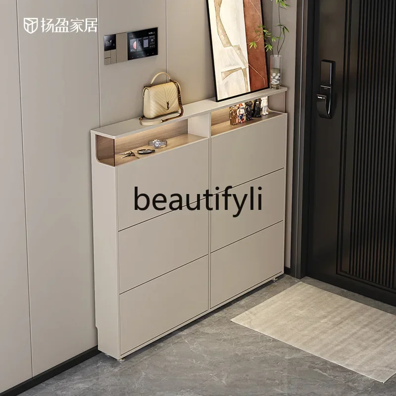 178CC Ultra-thin shoe cabinet household 17cm cream style foyer very narrow tipping bucket entrance cabinet