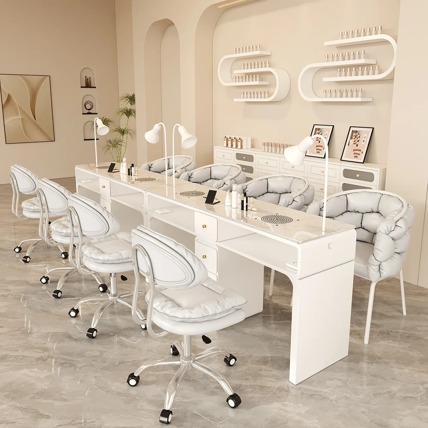 Manufacturer's new widened porcelain surface nail salon girls nail art table makeup chair multi-functional nail art table