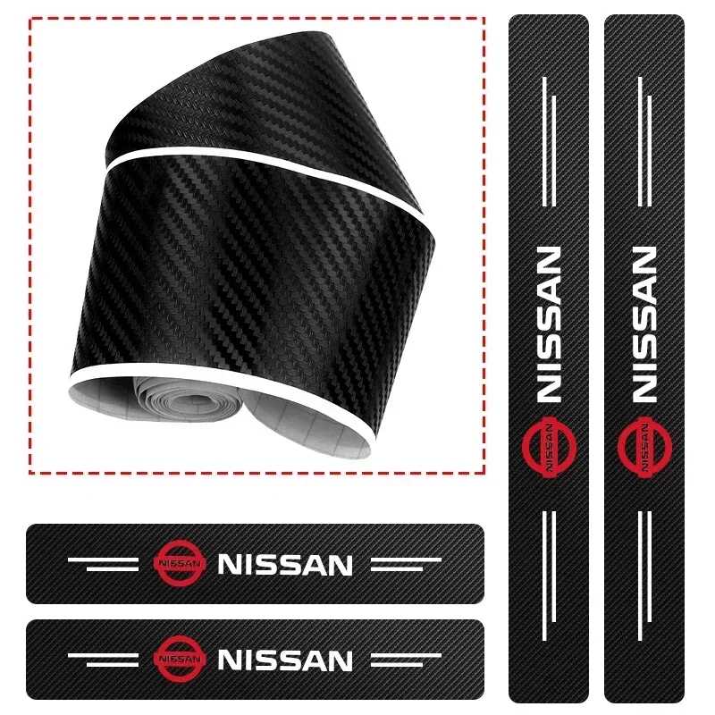 4Pcs/set Carbon Fiber Car Door Sill Threshold Protector Logo Stickers For Nissan X-trail Qashqai Note Juke Sentra Patrol Navara