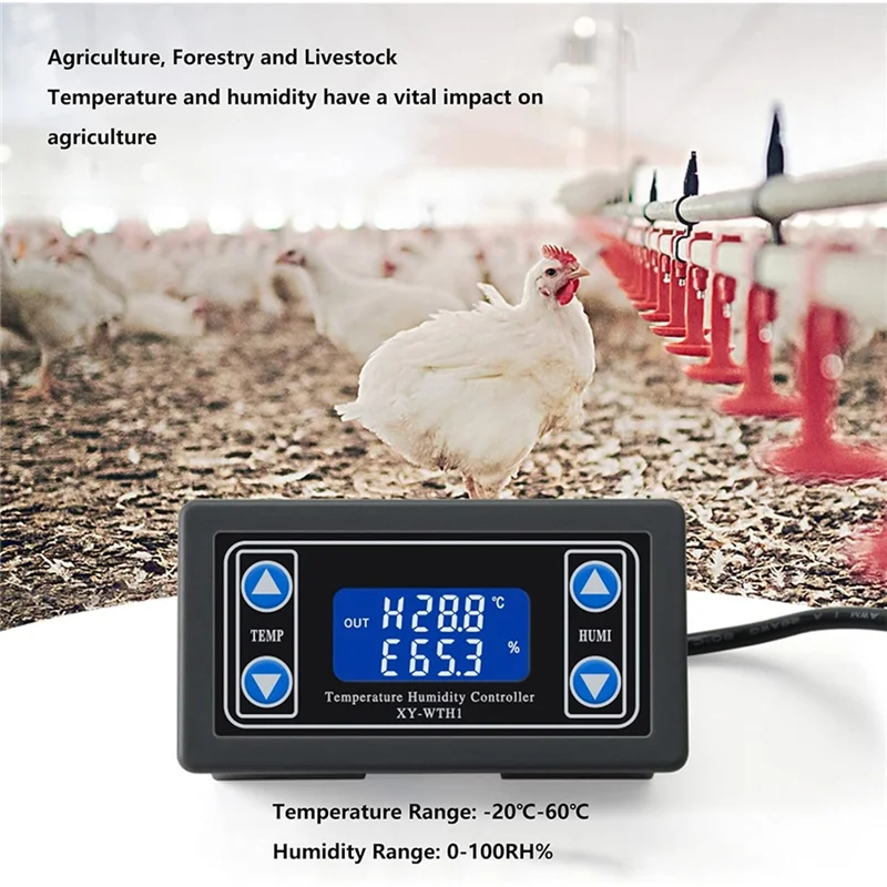 ABUG-XY ‑ WTH1 Digital LCD Temperature Humidity Controller Indicator For Incubation Breeding Greenhouse,Automatic Thermostat