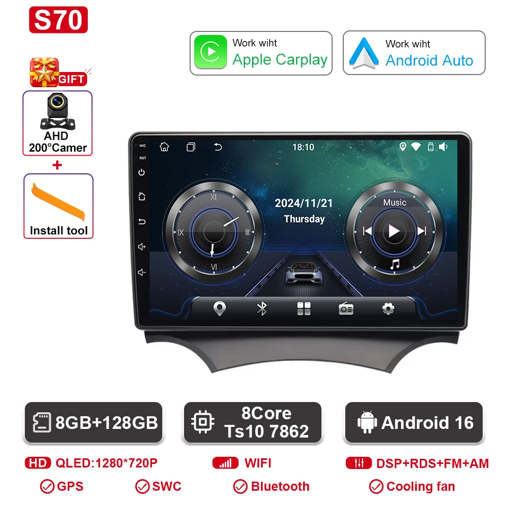 Android autoradio voor Ford Ka K2 2008 2009 2010 2011 - 2014 Carplay Android Auto radio multimediaspeler GPS navigatie DSP SWC