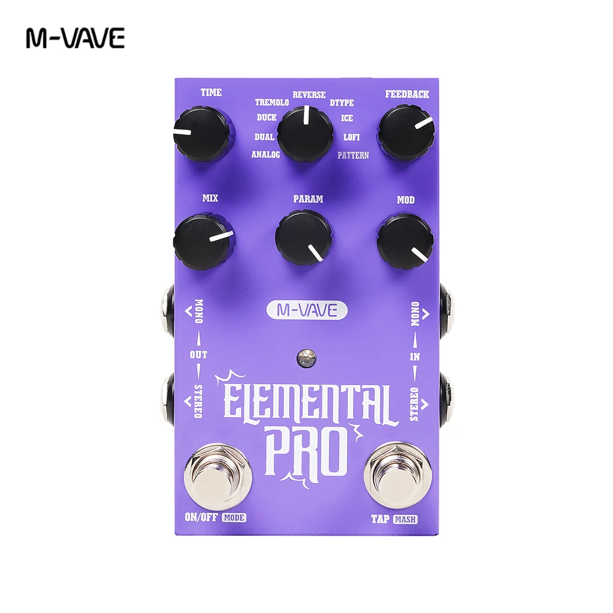 M-VAVE Elemental Pro Compact Delay Pedal – 9 Delay Engines, 2 Footswitches, Dual Power Supply, Stereo/Mono Modes, 242g