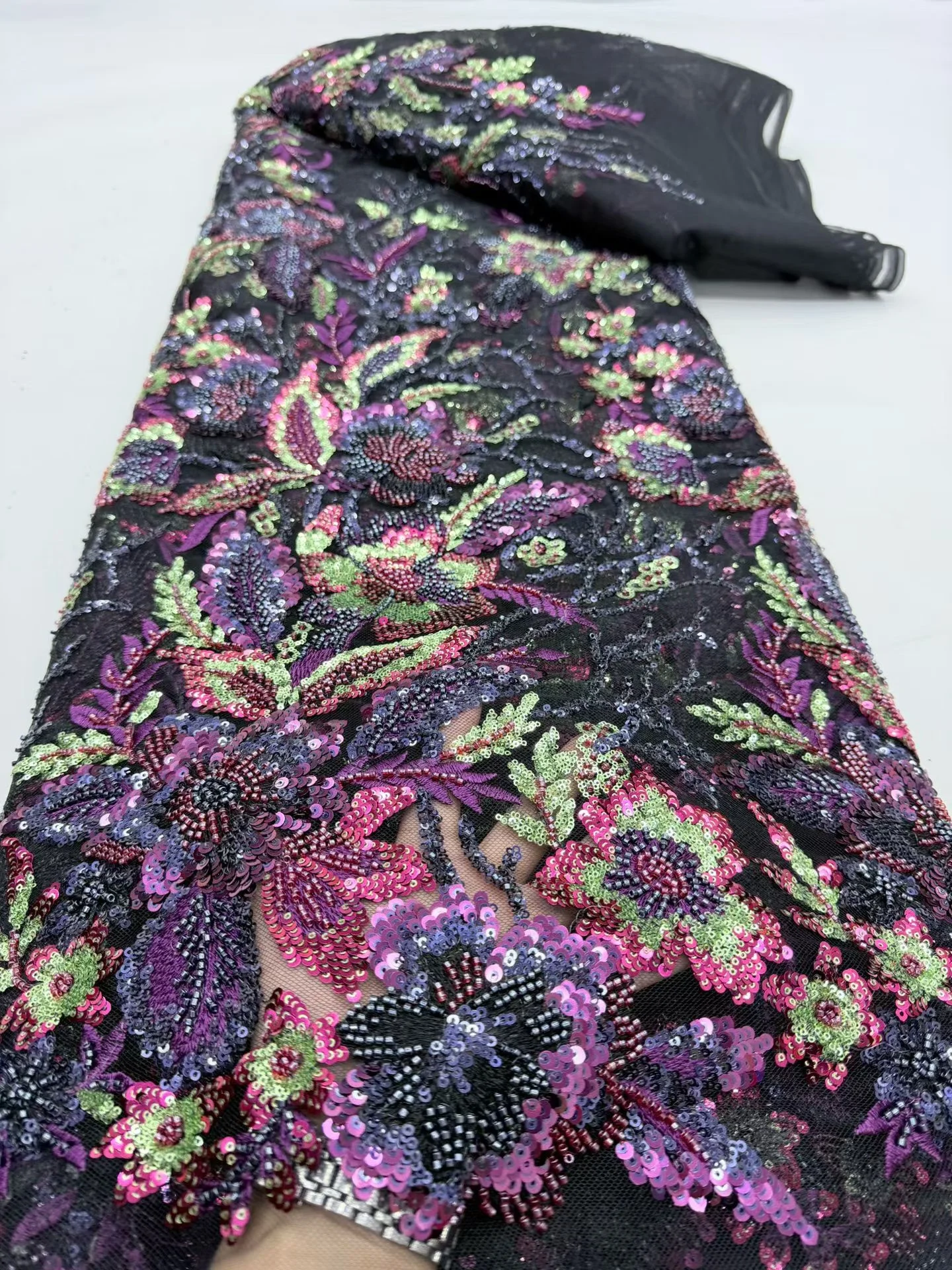 

Nigerian Sequins Tulle Lace Fabric High-Quality Embroidery African Net Cloth for Prom Dresses Beads 5 Yards 2026 DP0501