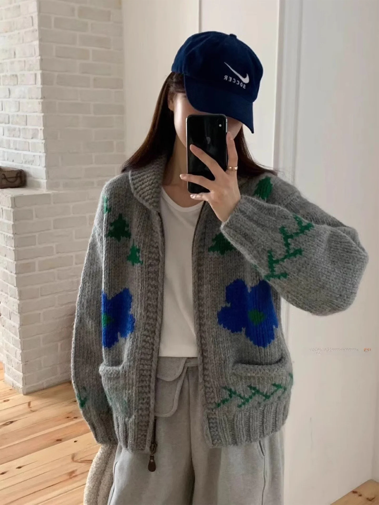 Kardigan damski z dzianiny, rozpinany na zamek, z kwiatowym wzorem, luźny sweter zimowy, nowość, styl casual, do pracy, modny.